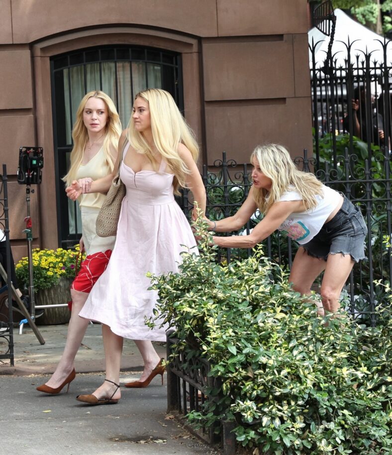 Lindsay Lohan, Shailene Woodley e Katherine LaNasa filmando cenas de