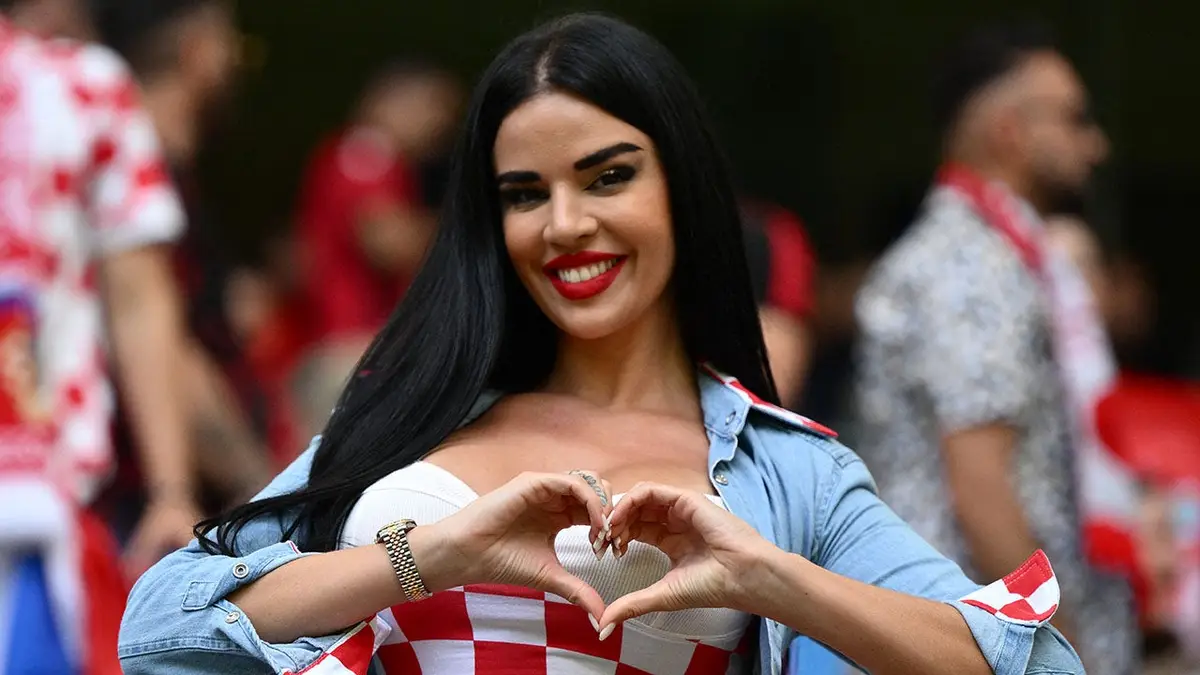 Croatian influencer Ivana Knoll posing in a see-through top at Volksparkstadion in Hamburg