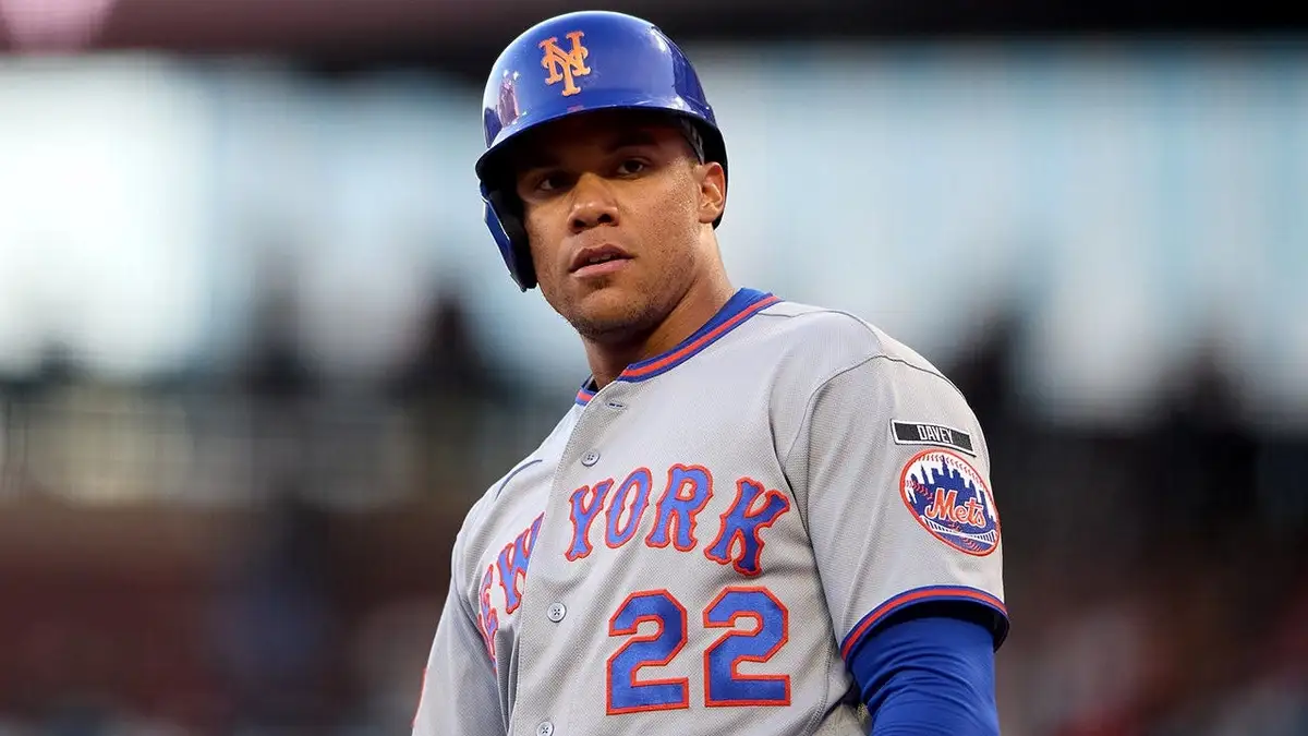 New York Mets outfielder Juan Soto reacts after scoring a run at Oracle Park.
