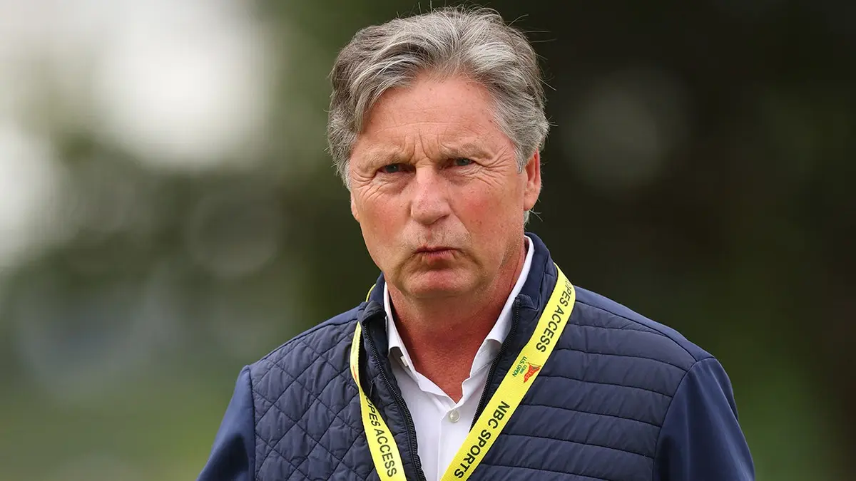 TV analyst Brandel Chamblee looking on during a practice round at Los Angeles Country Club