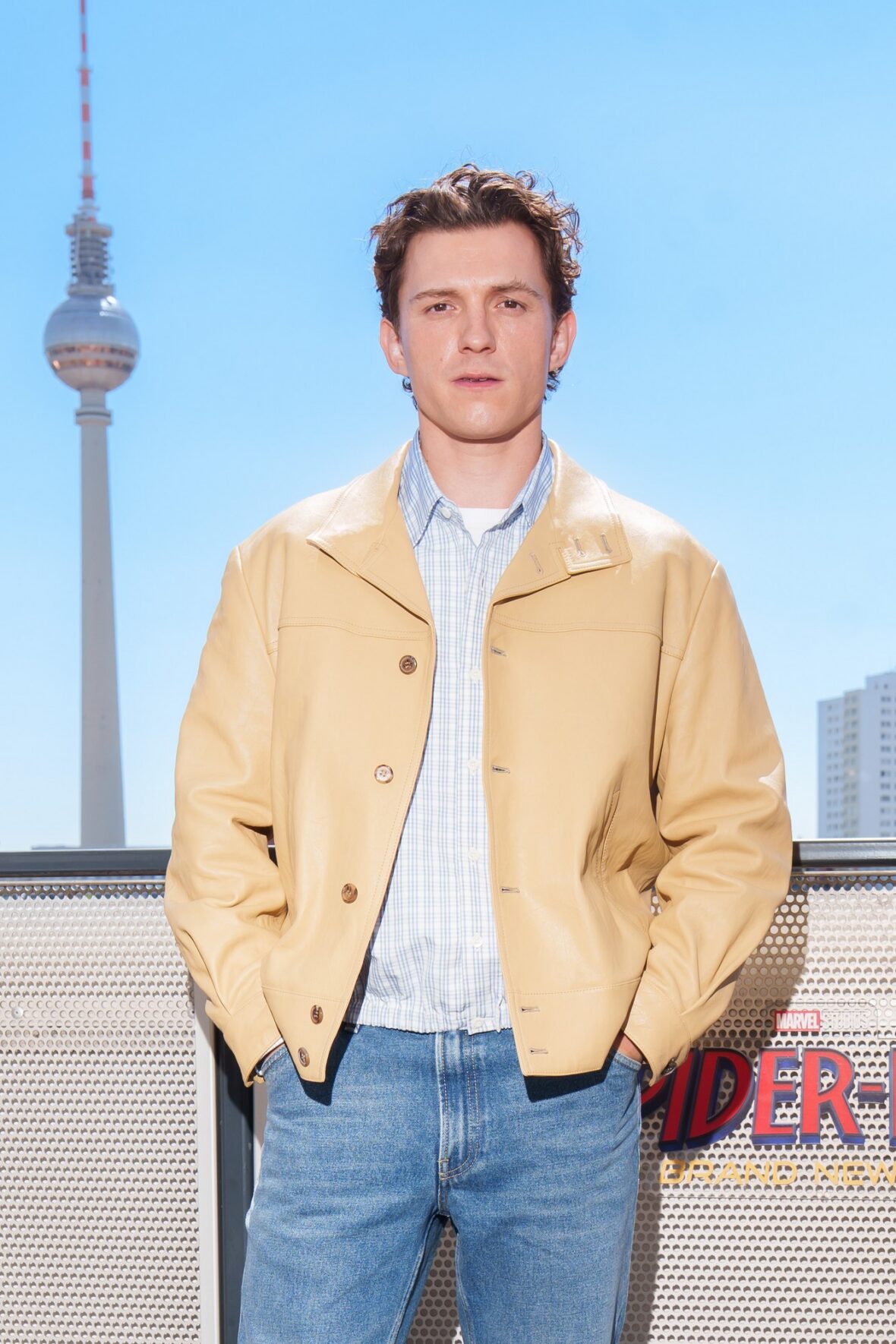 Tom Holland promovendo Homem-Aranha: Novo Dia em Berlim, Alemanha, em 22 de junho de 2026