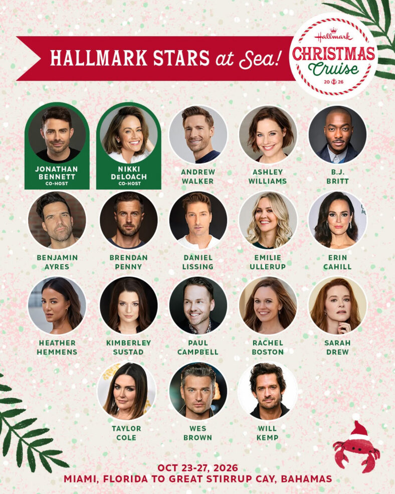 Programação para o cruzeiro de Natal Hallmark 2026 com as 18 celebridades que estarão a bordo
