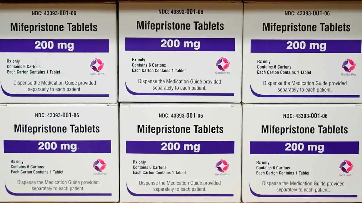 Boxes of mifepristone drug on a shelf at West Alabama Women's Center in Tuscaloosa