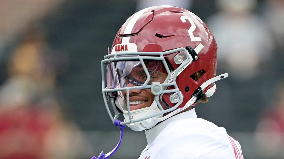 Alabama Crimson Tide wide receiver Ryan Williams warming up on the field.