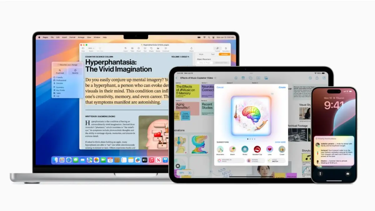 A lineup of Apple devices