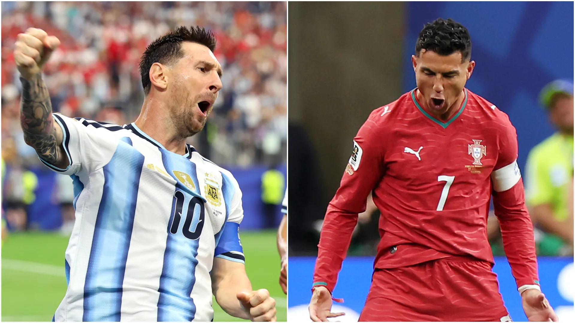 Lionel Messi #10 da Argentina e Cristiano Ronaldo #7 de Portugal.
