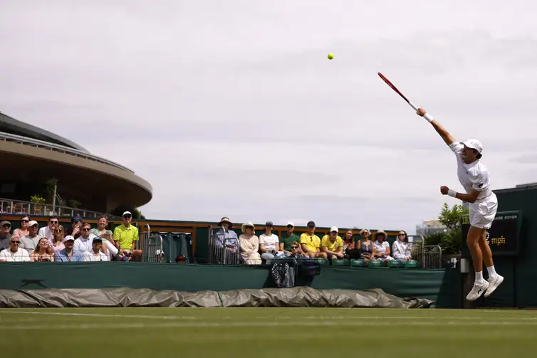 Tennis - Wimbledon - All England Lawn Tennis and Croquet Club, London, Britain - June 29, 2026 Brazil's Joao Fonseca in action during his first round match against Spain's Roberto Bautista Agut REUTERS/Andrew Couldridge