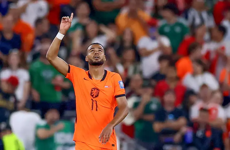 Soccer Football - FIFA World Cup 2026 - Round of 32 - Netherlands v Morocco - Estadio Monterrey, Monterrey, Mexico - June 29, 2026
Netherlands' Cody Gakpo celebrates scoring their first goal REUTERS/Eloisa Sanchez     TPX IMAGES OF THE DAY