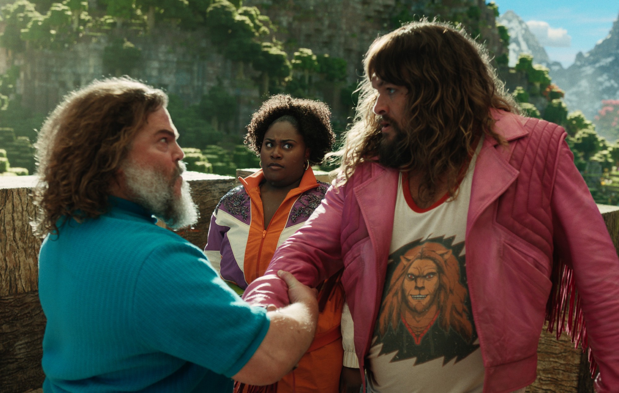Jack Black, Danielle Brooks and Jason Momoa in 'A Minecraft Movie'. CREDIT: Warner Bros. Entertainment