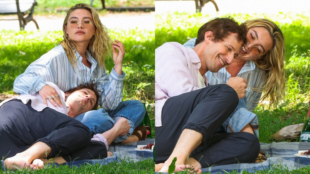 andy-samberg-florence-pugh-no-parque Andy Samberg e Florence Pugh no set de 42,6 anos