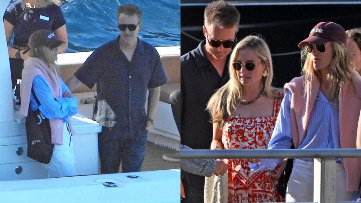 Olivia Wilde e Edward Norton em um barco e uma foto de Olivia Wilde, Olivia Hamilton e Edward Norton no convés