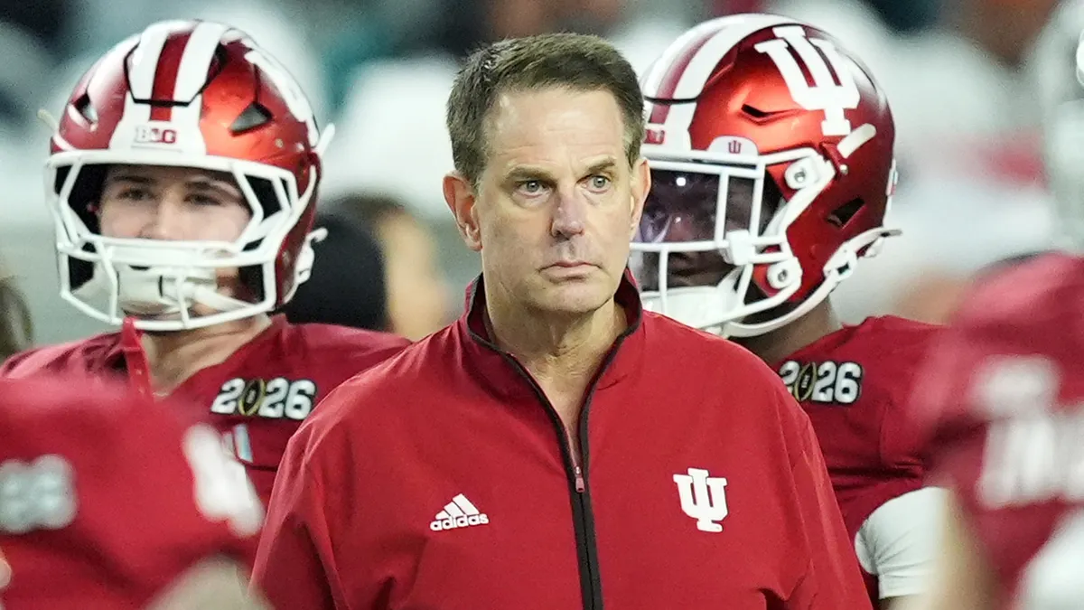 Indiana head coach Curt Cignetti watching during warm ups on the sideline