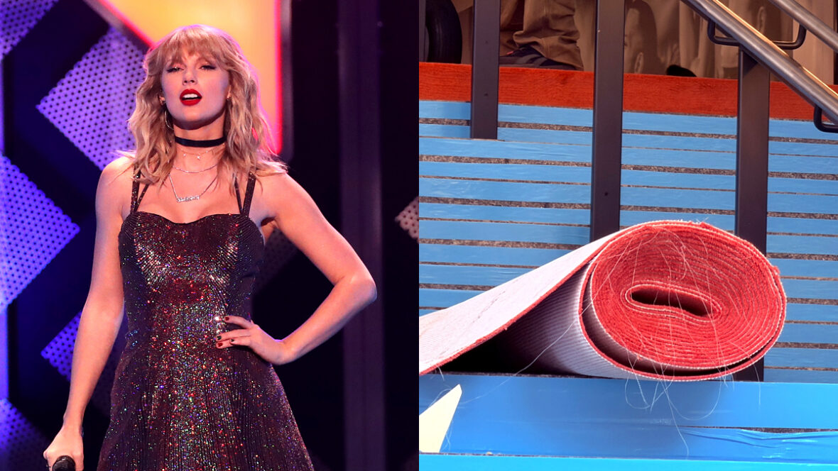 tapete de casamento taylor swift Taylor Swift se apresentando no Madison Square Garden, tapete sendo estendido no Madison Square Garden