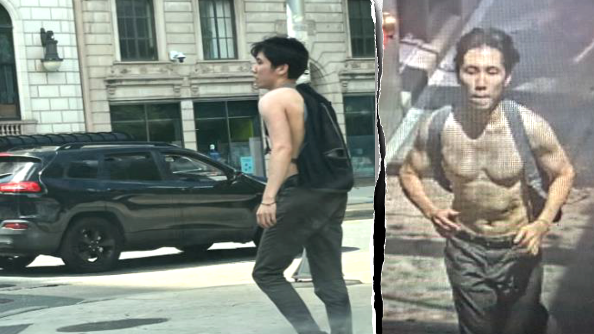 Young shirtless man shown on surveillance footage