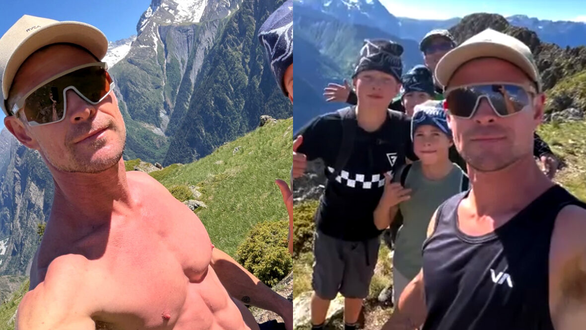 Chris Hemsworth sem camisa enquanto escalava os Alpes Franceses