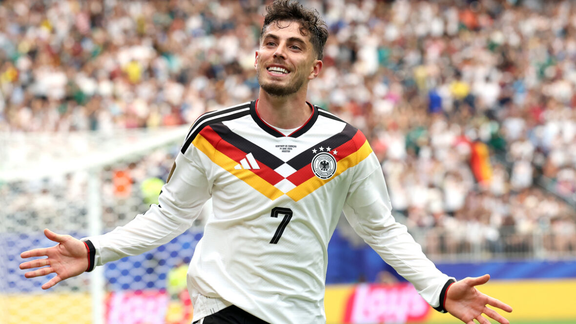 kai-havertz Kai Havertz nº 7 da Alemanha comemora gol de seu time