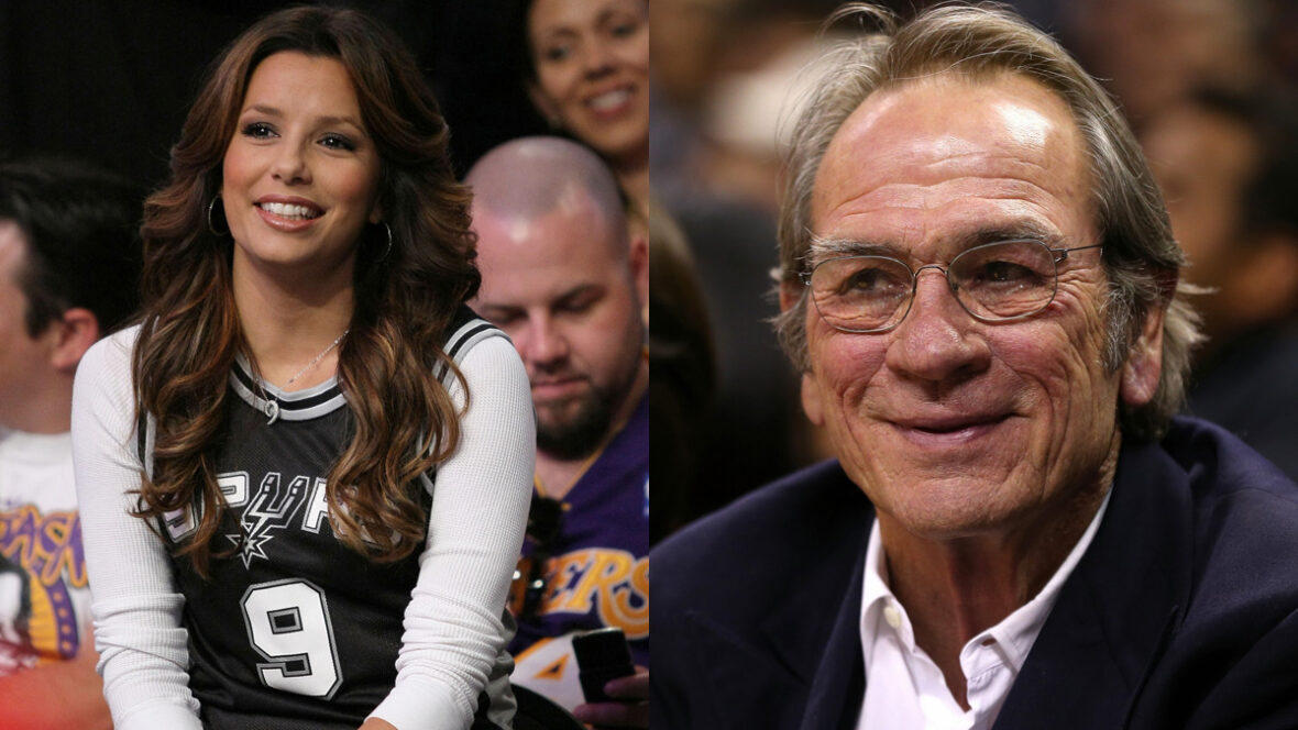 fãs de celebridades do Spurs Eva Longoria no jogo dos Spurs / Tommy Lee Jones no jogo dos Spurs