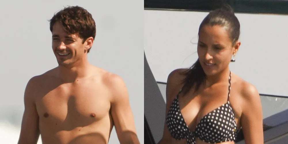Charles sem camisa Charles Leclerc e sua esposa Alexandra Saint Mleux passam férias em Saint Tropez