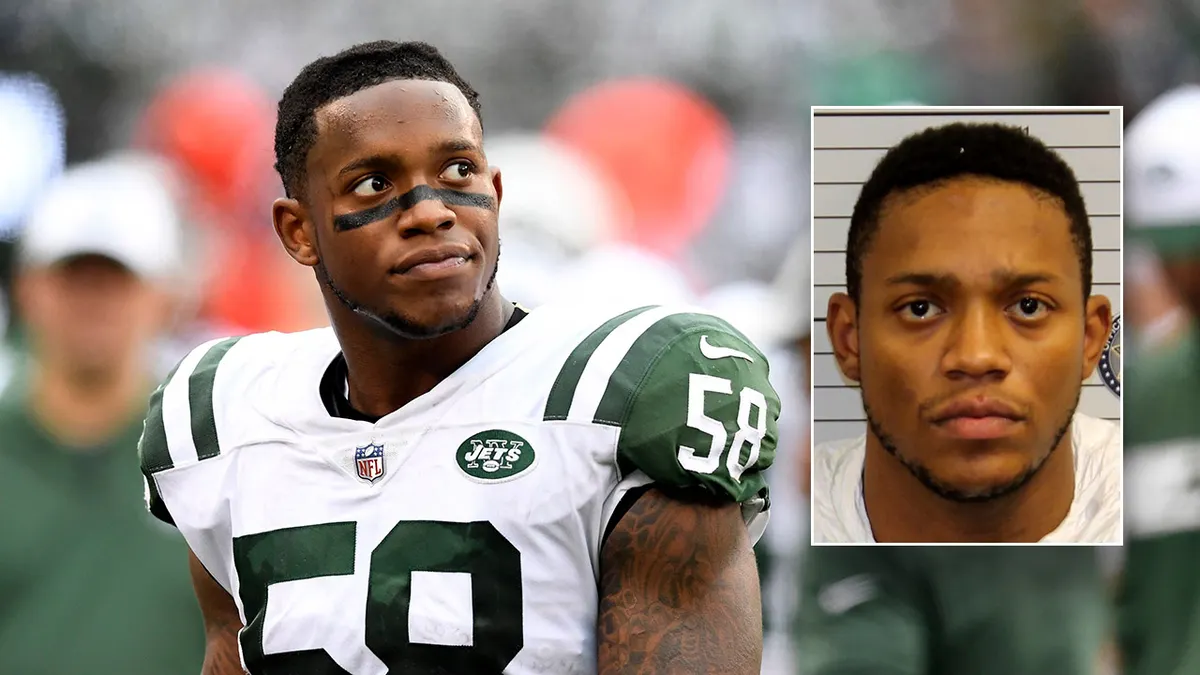 Former New York Jets linebacker Darron Lee looking forward in a mugshot photo.