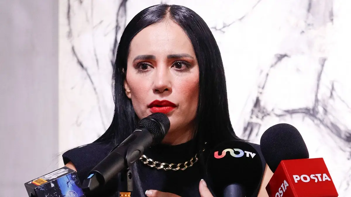 Mexican politician Sandra Cuevas speaking at a press conference in Mexico City