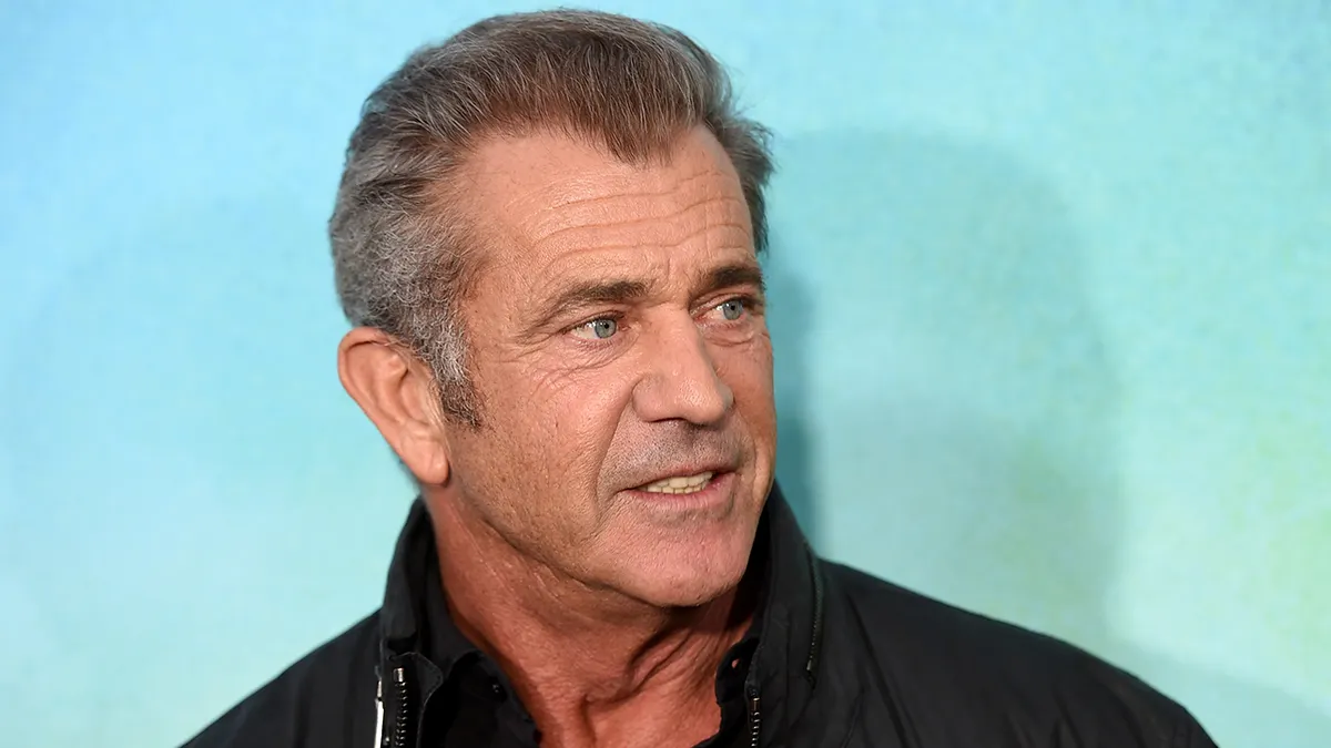 Actor Mel Gibson standing at the premiere of Mad Max Fury Road in Hollywood
