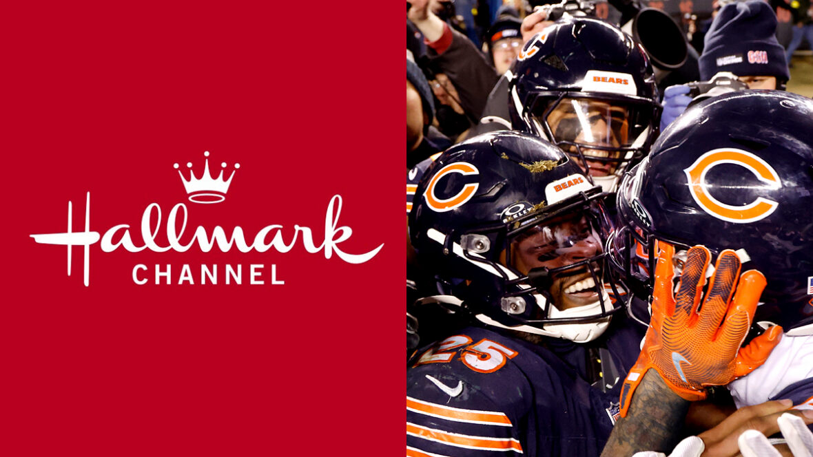 Logotipo Hallmark e capacetes do Chicago Bears