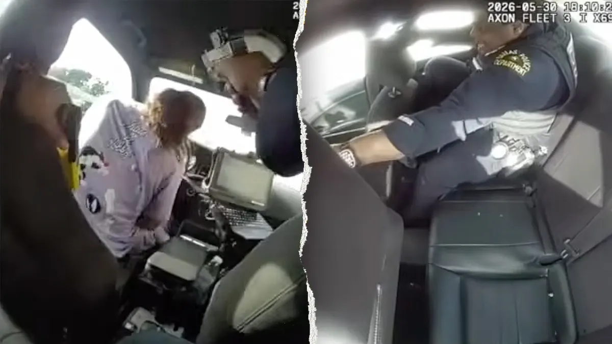 Dallas police say a handcuffed suspect stole a patrol car and drove off with an officer trapped inside before being taken back into custody.