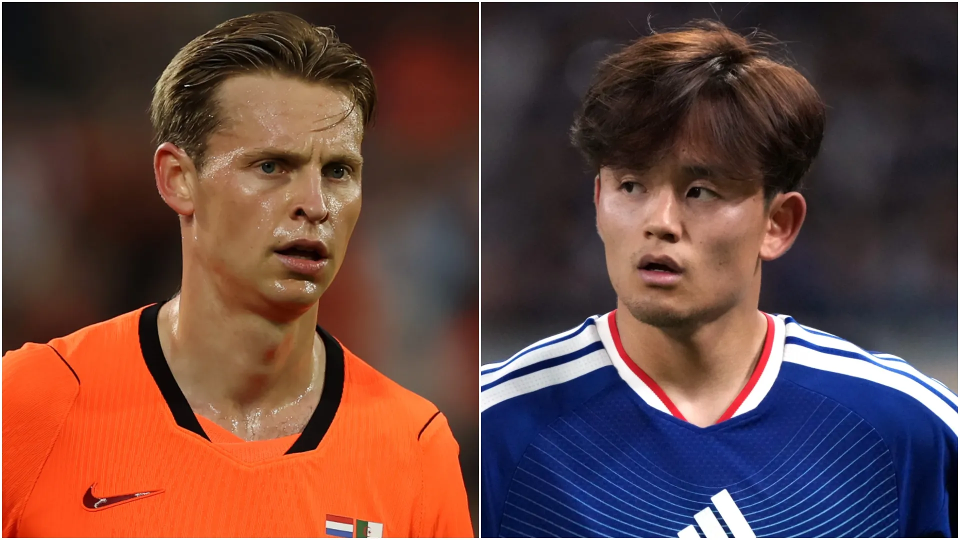 Frenkie de Jong da Holanda e Takefusa Kubo do Japão.