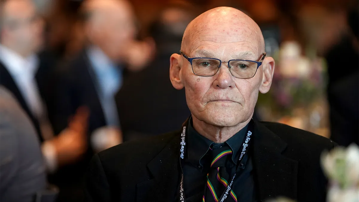 James Carville standing at The New York Times DealBook Summit at Jazz at Lincoln Center in New York City