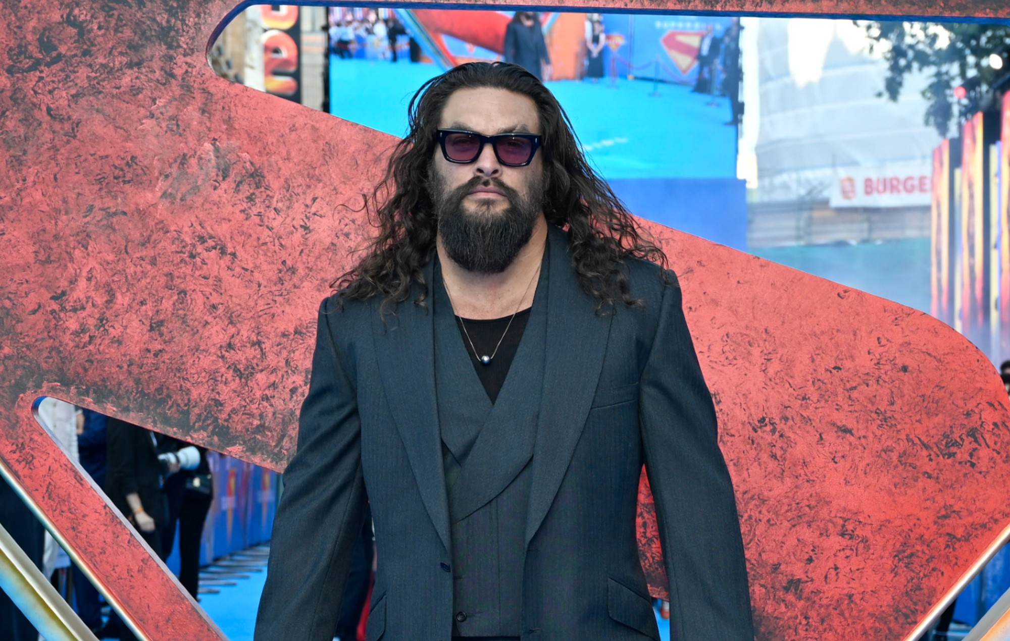 Jason Momoa at the 'Supergirl' premiere. CREDIT: Warner Bros Pictures