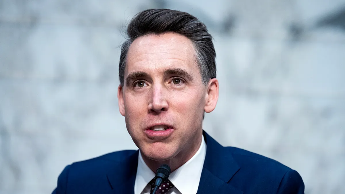 Sen. Josh Hawley questions Pam Bondi during Senate Judiciary Committee hearing in Hart building