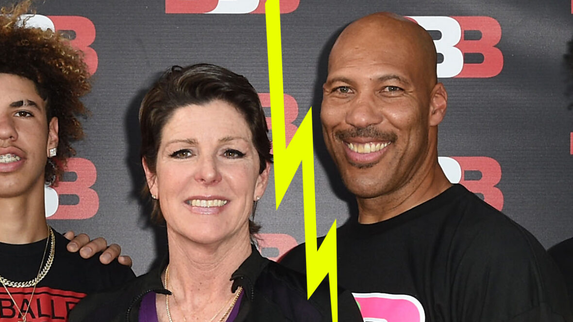 LaVar Ball e sua esposa Tina Red Carpet com um raio entre eles