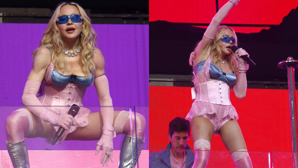 Madonna se apresentando no palco da Times Square
