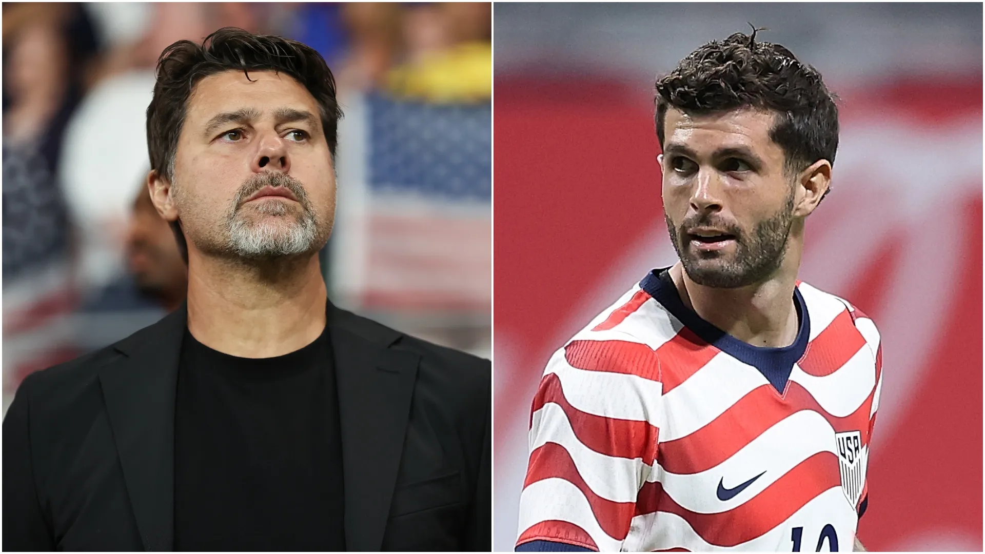 Treinador principal dos Estados Unidos Mauricio Pochettino (L) e Christian Pulisic (R).