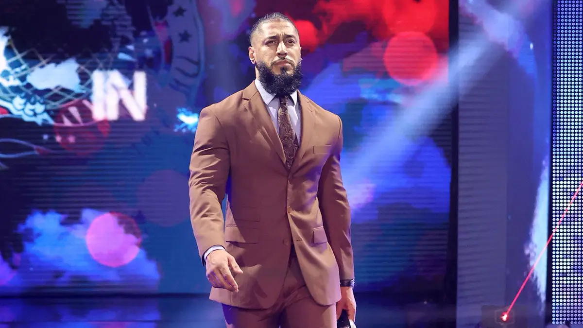 Mustafa Ali making his entrance during NXT at the WWE Performance Center in Orlando, Florida.