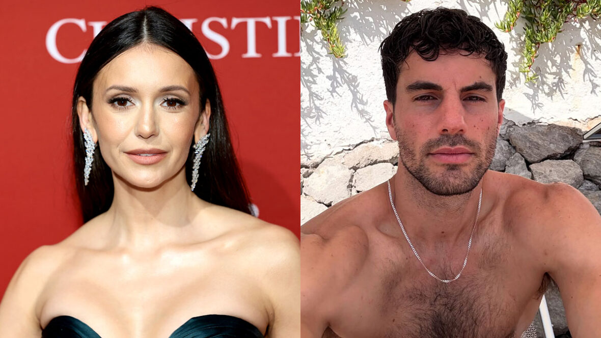 nina-dobrev-manchada-com-dougie-joseph Foto de Nina Dobrev no tapete vermelho ao lado de Dougie Joseph sem camisa no Instagram