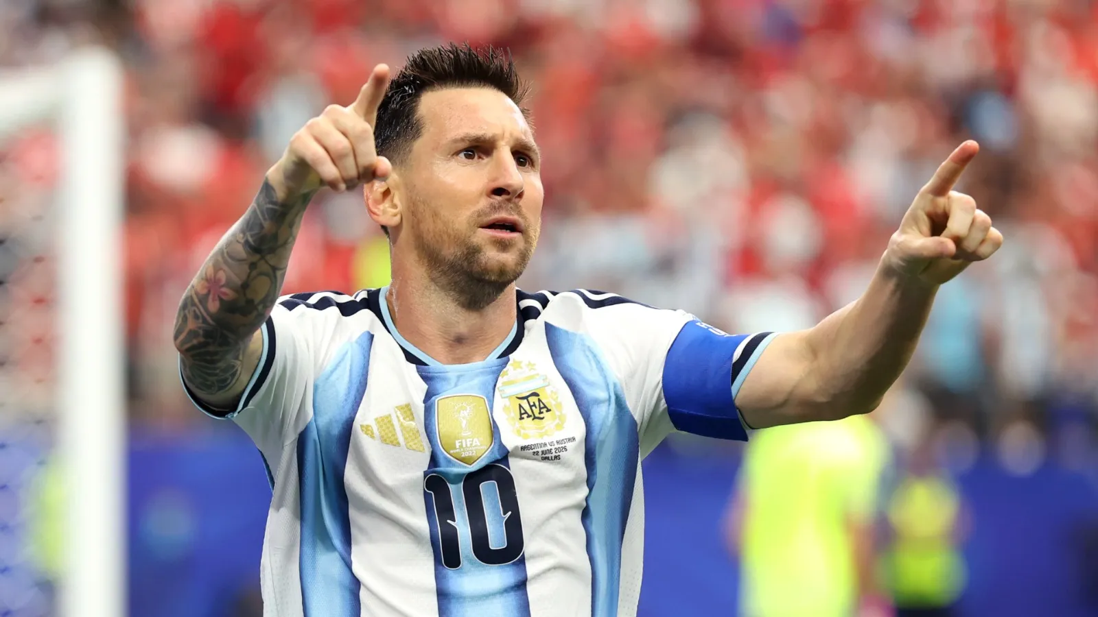 Lionel Messi, da Argentina, comemora após marcar contra a Áustria.