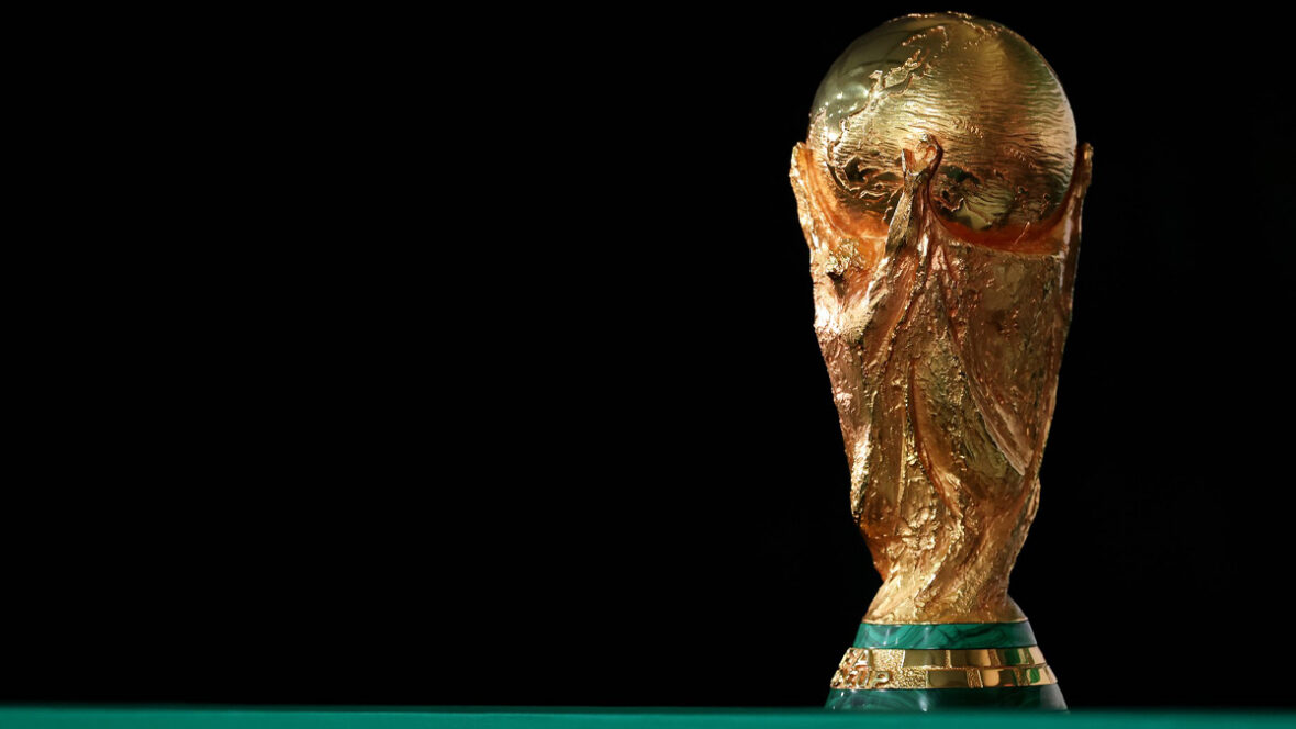 façanha da copa do mundo da fifa O troféu da Copa do Mundo é visto durante a coletiva de imprensa de abertura da Copa do Mundo FIFA 2026
