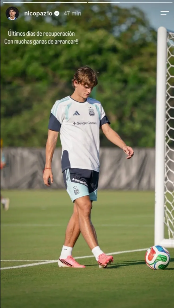 História de Nico Paz no Instagram durante o treino.