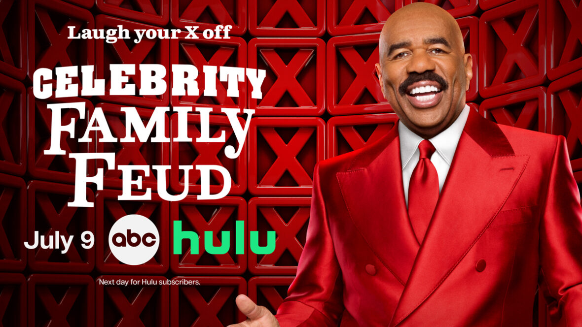 celebridade-família-feud-key-art Arte principal da 12ª temporada do Celebrity Family Feud com Steve Howey