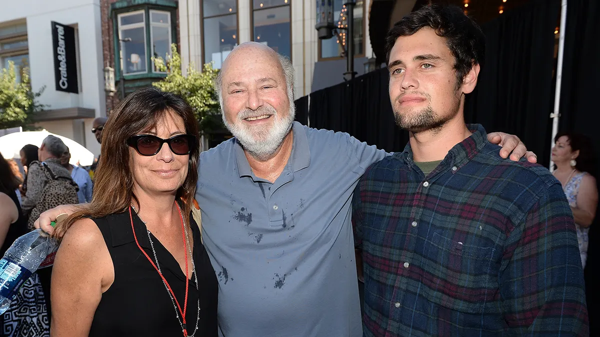 Actor Rob Reiner standing with wife Michele Singer and son Nick Reiner at The Grove in Los Angeles