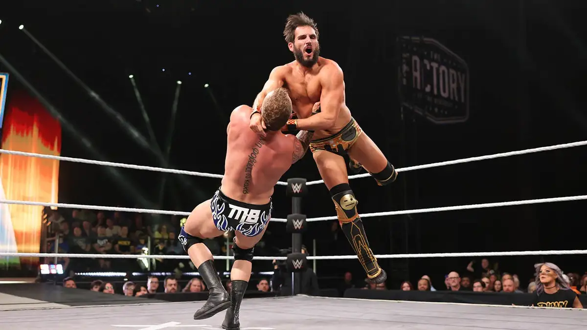 Myles Borne in action against Johnny Gargano during NXT event in St. Louis, Missouri