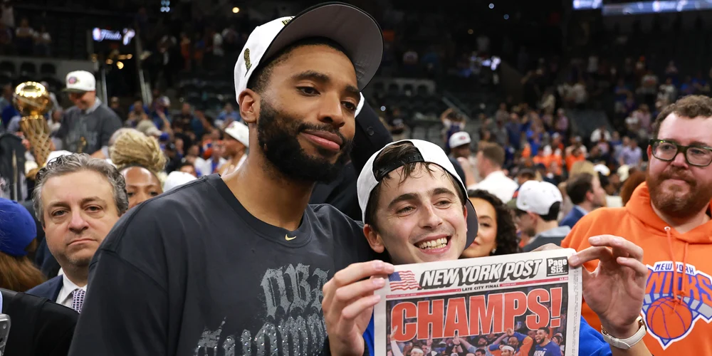 timothee-celebra Timothee Chalamet no jogo dos Knicks no Texas