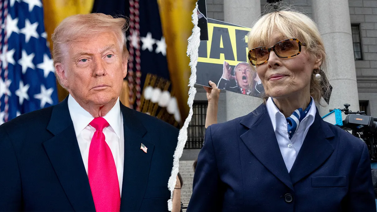 Donald Trump and E. Jean Carroll shown in a split image