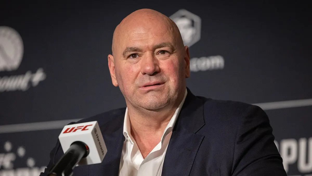 Dana White speaking at a press conference with fight winners at JW Marriott in Washington, DC.
