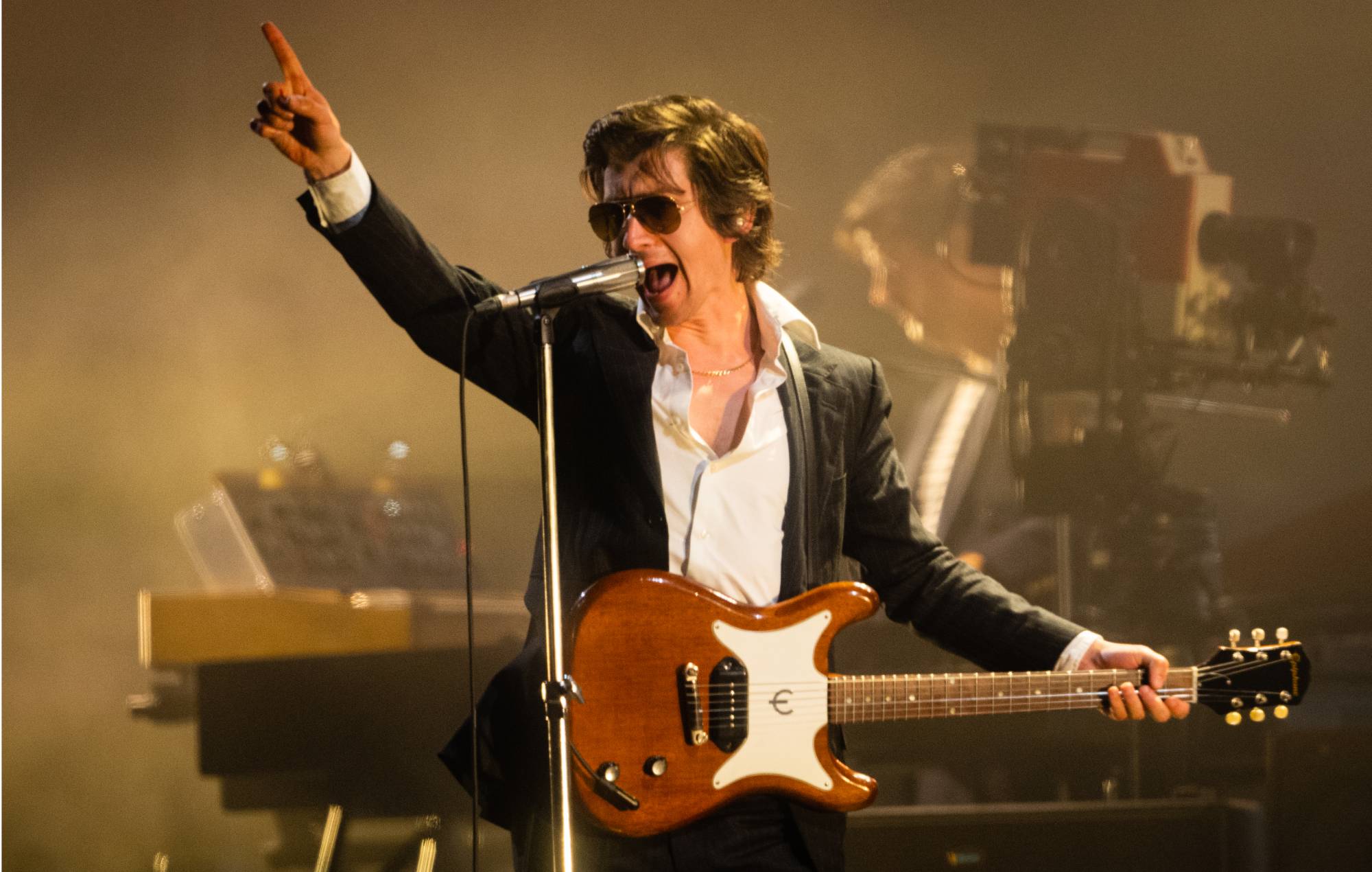 Alex Turner of Arctic Monkeys on the Pyramid Stage at Glastonbury Festival 2023 on June 23, 2023 in Somerset, United Kingdom. (Photo by Samir Hussein/WireImage)