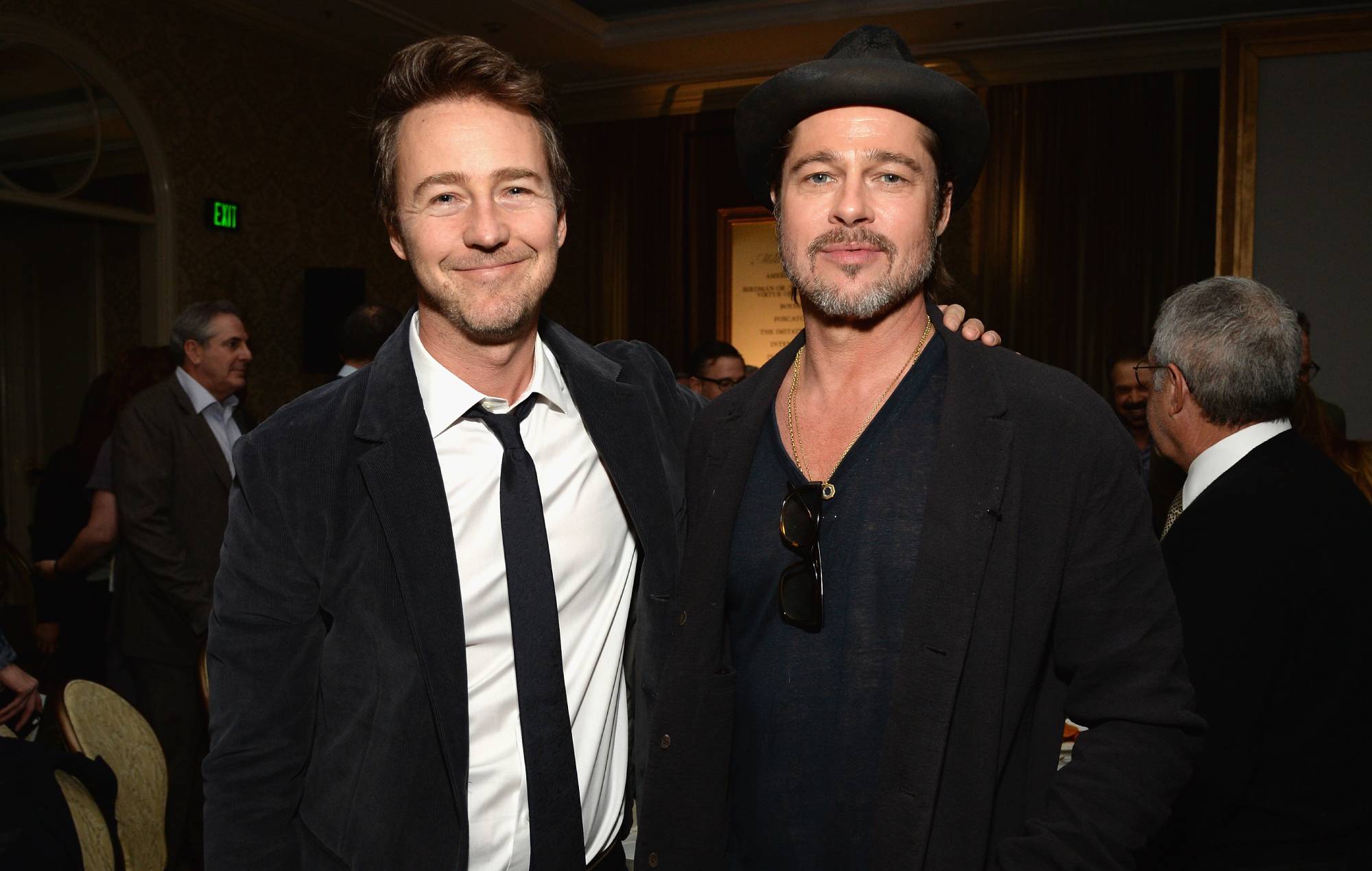 Edward Norton and Brad Pitt at Four Seasons Hotel Los Angeles at Beverly Hills on January 9, 2015 in Beverly Hills, California. (Photo by Michael Kovac/Getty Images for AFI)