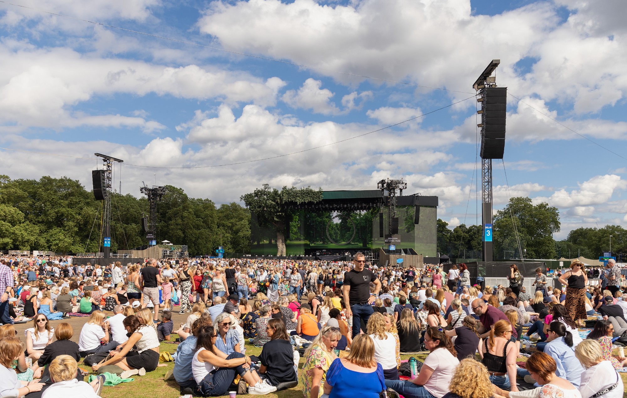 A view of crowds and fans in front of the Great Oak Stage ahead of Take That's performance at BST Hyde Park Festival 2023. CREDIT: Jo Hale/Redferns