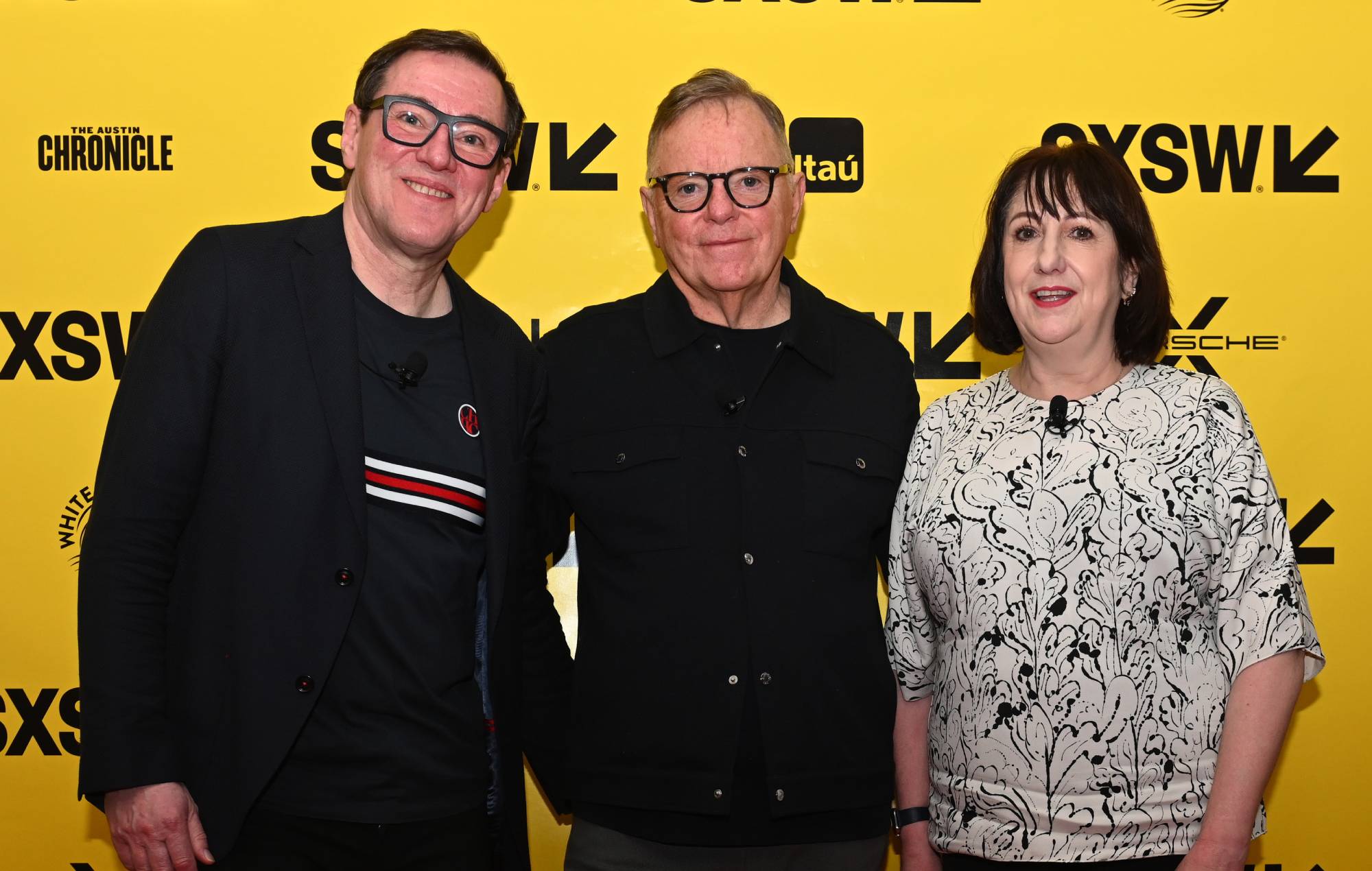 Stephen Morris, Bernard Summer, and Gillian Gilbert of New Order at Austin Convention Center on March 15, 2023 in Austin, Texas. (Photo by Amanda Stronza/Getty Images for SXSW)