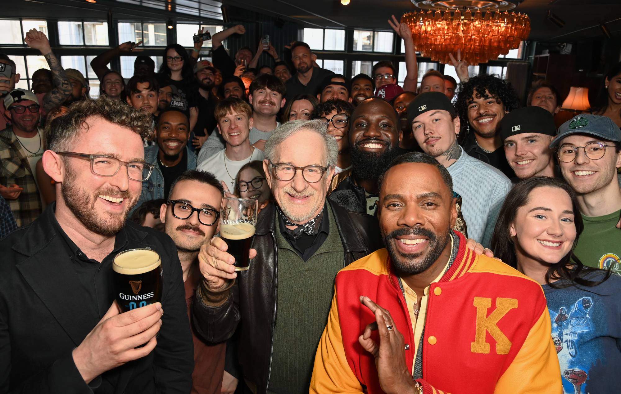 Steven Spielberg and Colman Domingo surprise a pub quiz in celebration of their upcoming film 'Disclosure Day' hosted by Ali Plumb at The Devonshire on June 5, 2026 in London, England. (Photo by Alan Chapman/Dave Benett/Dave Benett/Getty Images for Universal Pictures UK)